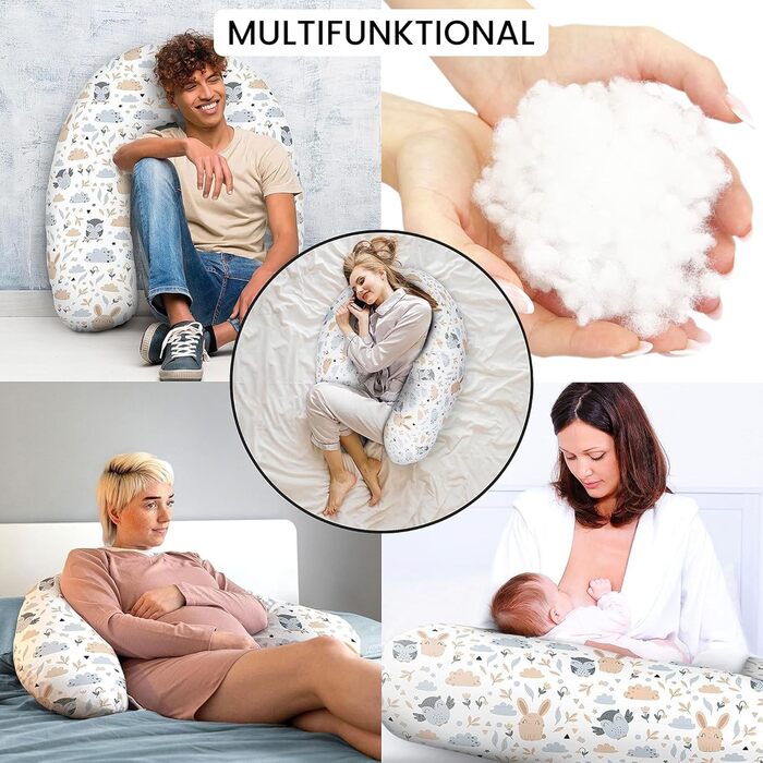 Подушка для вагітних Amilian Stillkissen 170 см XXL – подушка для сну на боці, подушка для годування, сіра та бежева