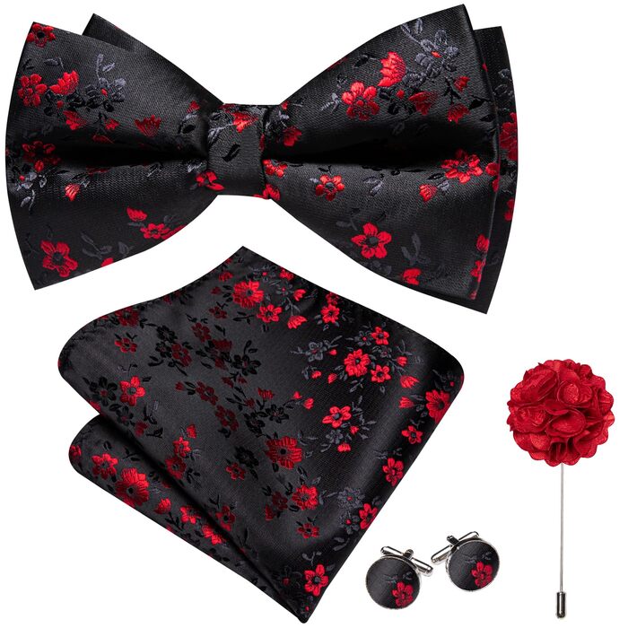 Комплект краватки та хустинки Barry.Wang Paisley для чоловіків, чорно-червоний, для весілля та урочистих подій