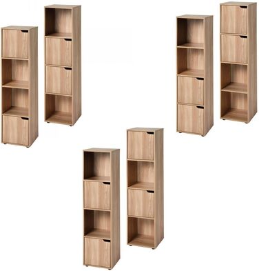 Calicosy - Regal with 4 compartments in wood-look finish - 2 sliding doors - Modular storage furniture - Solid and functional - Bedroom, living room, office - Contemporary design - B30.7 x D29 x H120cm