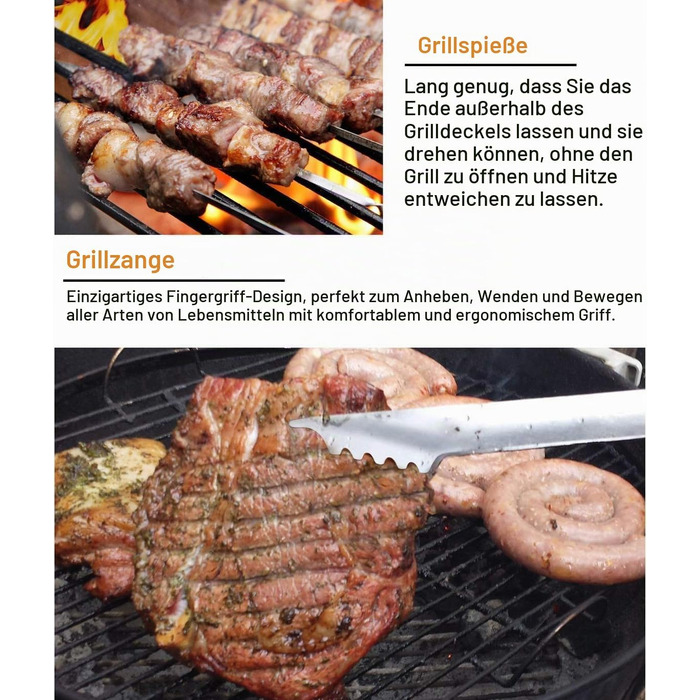Набір аксесуарів для гриля та барбекю Grilljoy, 24 предмети, нержавіюча сталь в алюмінієвому кейсі, термостійкі ручки, для кемпінгу та саду