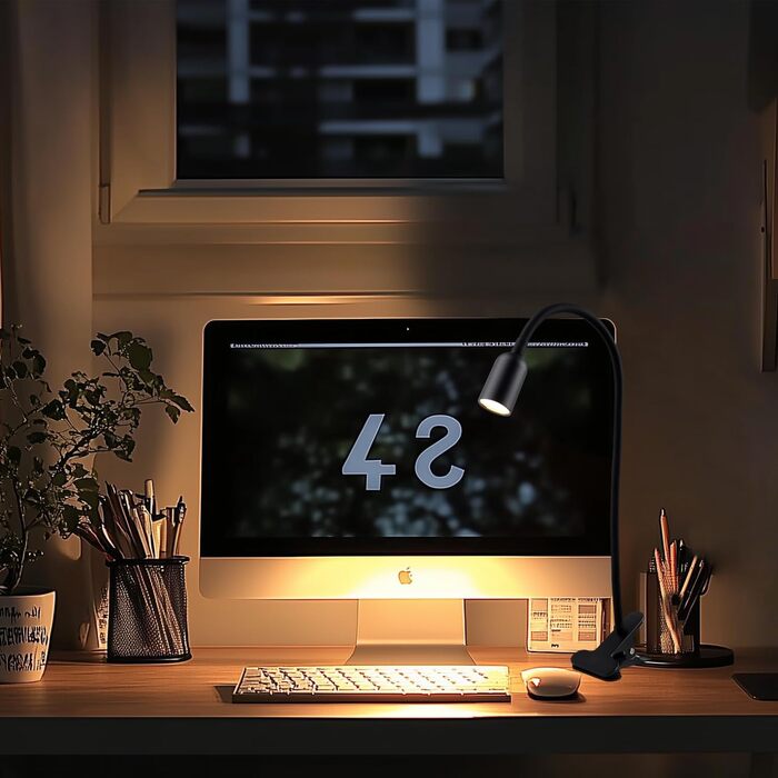 LED Лампа для читання на ліжко з кліпсою da LIGHT, настільна USB лампа з регульованою яскравістю та 3 режимами світла для навчання, роботи, чорна