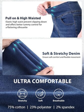 Жіночі джинси Pull On Straight, висока талія, еластичний денім, 4 кишені, темно-синій колір, розмір 31