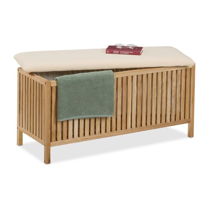 Relaxdays laundry hamper made of walnut wood with seating