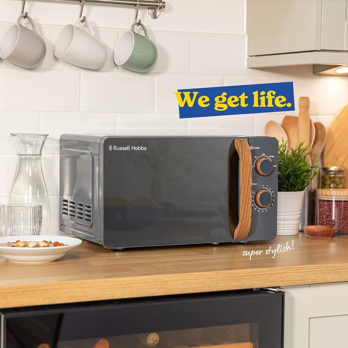 Мікрохвильова піч Russell Hobbs RHMM713G: 17 л, 700 Вт, сірий колір, стильний дизайн, функція розморожування