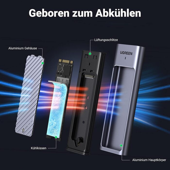Зовнішній корпус для SSD UGREEN M.2 NVMe/SATA USB 3.2 Gen 2, швидкість 10 Гбіт/с