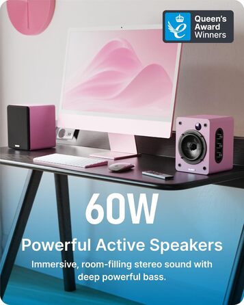 Активні колонки Majority D50X | 60W, Bluetooth 5.3, HDMI ARC, AUX | Hi-Fi стерео, для ПК, студійний монітор (Рожевий)