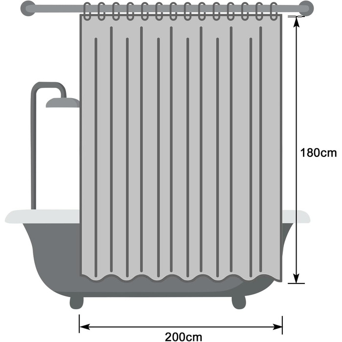 Штора для душу EurCross 180x200 см водонепроникна текстильна зелена з кільцями (1 шт)