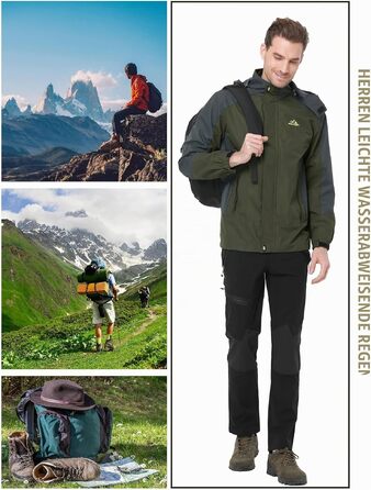Чоловіча демісезонна куртка TACVASEN Softshell — водовідштовхуюча легка куртка для походів та прогулянок з відстібним капюшоном, армійний зелений, XXL