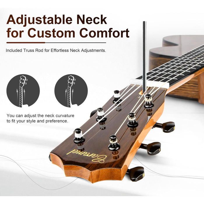 Гуітарела Caramel GEG95 з бокоте, блискуча, професійна, 6-струнна, акустична та електрогітара з аксесуарами для подорожей, 30'