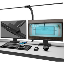 Стійка LED лампа для столу 24W з двома головками, захистом для очей, регулюванням яскравості та 10 кольорами, для дому, офісу, навчання, чорного кольору