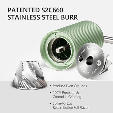 Кавомолка ручна TIMEMORE Chestnut Ganzmetall C3 ESP Pro - зелена, з керамічним жорном