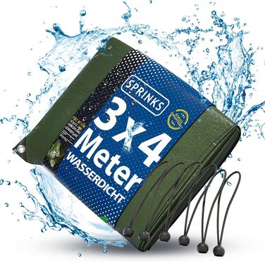 Professional Tarp 240 g/m² [3x4m] - Robust woven tarp with eyelets - Waterproof and UV resistant tarp - Tarp for outdoor use - Weatherproof all-purpose tarp including 6 tarp straps