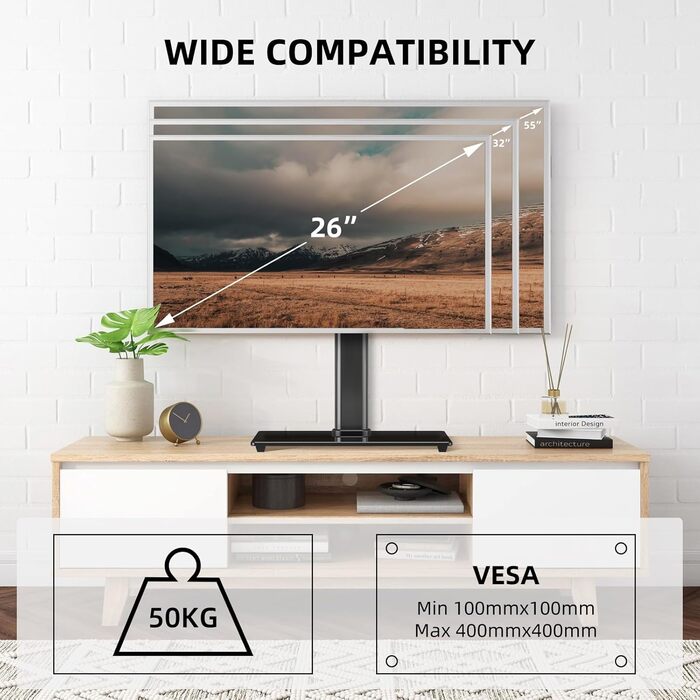 Підставка для телевізора Suptek, поворотна, для LED/OLED екранів 26-55 дюймів, до 50 кг, VESA 400x400 мм, TS202