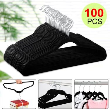 Yaheetech 100-Piece Velvet Clothes Hangers Non-Slip Suit Hangers with Non-Slip Surface Wardrobe Hangers Black