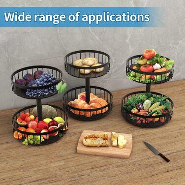 ZDDLOINP Обмежувач для фруктів та овочів, чорний, 2 яруси - органайзер для зберігання, велика фруктова корзина, етажерка для кухні, зберігає фрукти та овочі свіжими