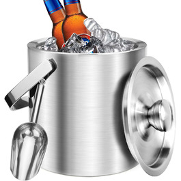 Ейскюбель 2L: Ізольований ейскюбель з кришкою та шуфлером з нержавіючої сталі. Ідеально для пива, шампанського, вина та напоїв.