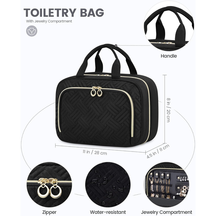 Сумка для косметики OVEVOOK чорна з відділенням для прикрас (M-Update) - водонепроникна, з гачками