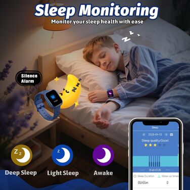 Дитячий розумний годинник Kinder Smartwatch для дівчаток та хлопчиків, водонепроникний (IP68), фітнес-трекер з пульсометром, монітором сну, іграми-пазлами та додатком, подарунок для підлітків 6+ (блакитний)