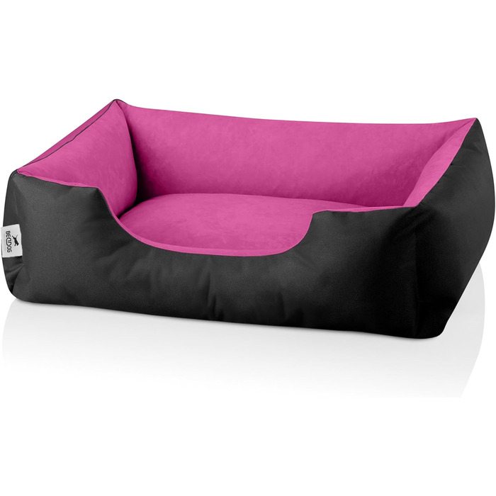 Лягушкове ліжко для собак BedDog LUPI, м'яке ліжко для собак з знімним та пральним чохлом, кошик для собак, собаче ліжко-софа, для маленьких собак, S, чорно-коричневе (BLACK-PASSION (чорний/рожевий), 70 x 55 x 18 см)