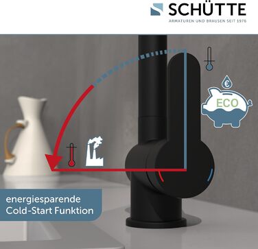 Кухонний змішувач SCHÜTTE LONDON з висувною лійкою, поворотний на 360 градусів, однорідний, чорний, 29,8 см (низький тиск)