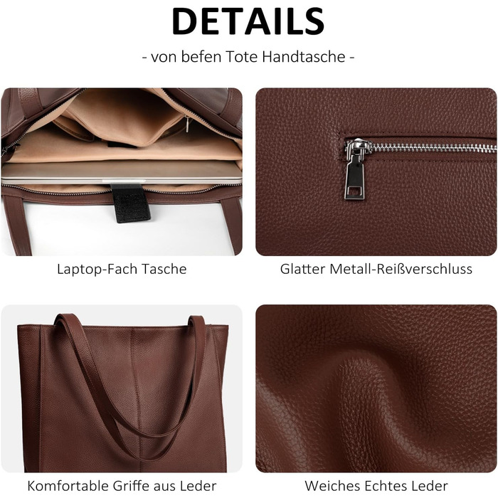 Сумка жіноча шкіряна befen Shopper A-кава з відділенням для ноутбука 14
