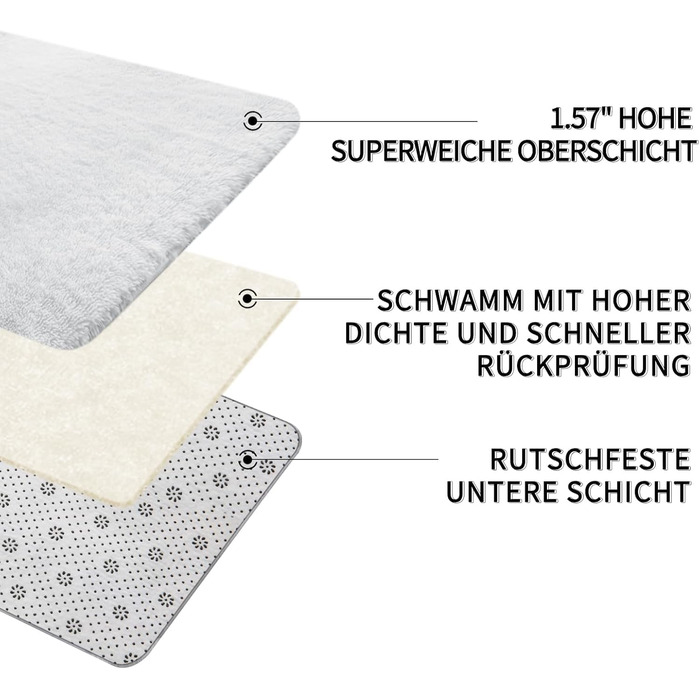 Килимок для вітальні Sour Lemon, 60 x 120 см, сірий, для спальні, миючий, нековзний, пухнастий, з бахромою