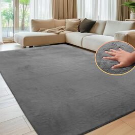Килим для вітальні та дитячої Sour Lemon, 200x300 см, сірий, короткий ворс, штучне кроляче хутро, сучасний м'який килим, антиковзний, машинне прання, для спальні, 140x200 см, темно-сірий