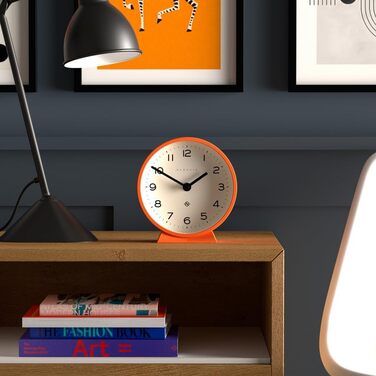 NEWGATE® M Silent Mantel Clock - 'No Tick' - A Modern Mantel Clock - Small Clock - Mantel Clocks - Minimalist Dial - (Pumpkin Orange)