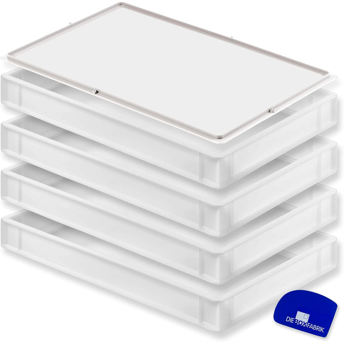 Pizza Ball Box with Lid (60 x 40 x 7.6 cm) Plastic Container for Pizza Dough, Stackable Container, Dough Tub, Proofing Box, Dough Box (4x Box with 4 Lids)