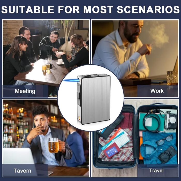 Електронне Zigarettenetui 2-в-1 з феєрверком, USB зарядка, на 20 сигарет, елегантний дизайн, вологостійке, без газу