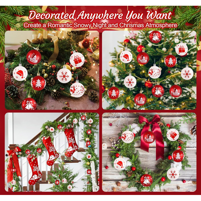 16 шт. прикрас для ялинки Homewit, 6 см, червоно-білі ялинкові кулі, набір для ялинки, святкова декорaція