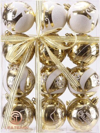 Декоративна куля на ялинку Sea Team з малюнком та блискучими прикрасами, набір (60 мм, золотий)