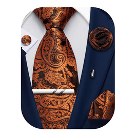 Набір аксесуарів для чоловіків: краватка з візерунком пає, краватка, кишеньковий хустинка, краваттята, затискачі для краваток, 5 шт. (чорний/помаранчевий)