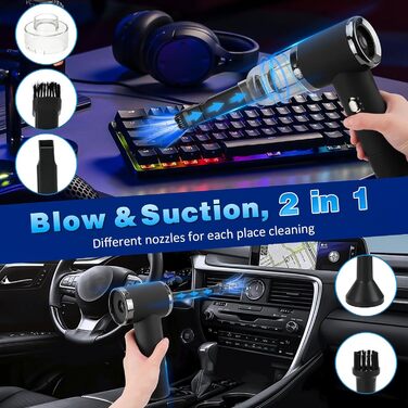 Ручний бездротовий пилосос D-Lumina 15000PA з USB-C, HEPA-фільтр, для дому, авто та тварин (чорний)