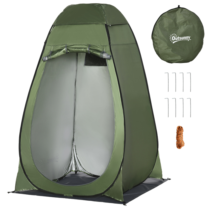 Outsunny Pop-Up Shower Tent Toilet Tent for Camping 126x124x189cm Dark Green with Carry Bag for Mobile Outdoor Toilet
