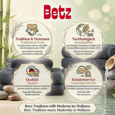 Набір рушників Betz Premium 12 предметів, 100% бавовна, Oeko-TEX, графітовий — банні, для рук, гостьові рушники та рукавички