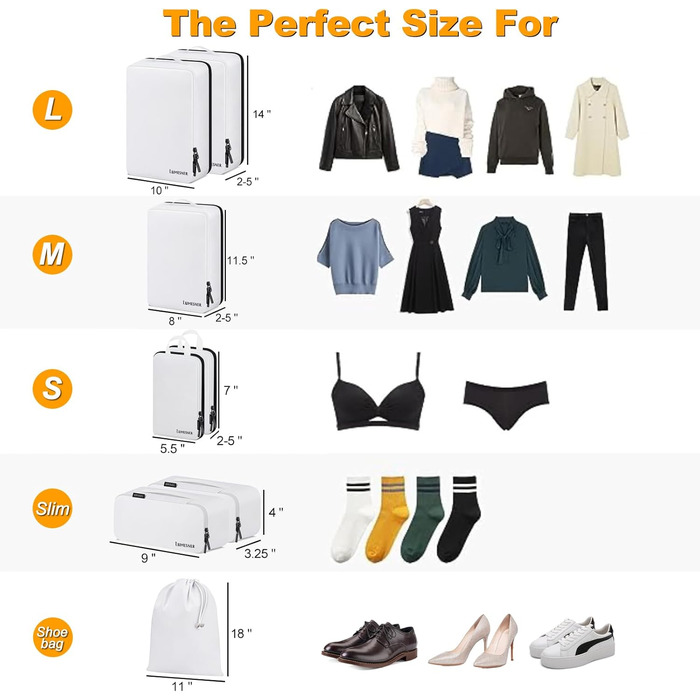 Органайзер для валізи 8 шт. Набір упакувальних сумок для подорожей, косметичка (білий)
