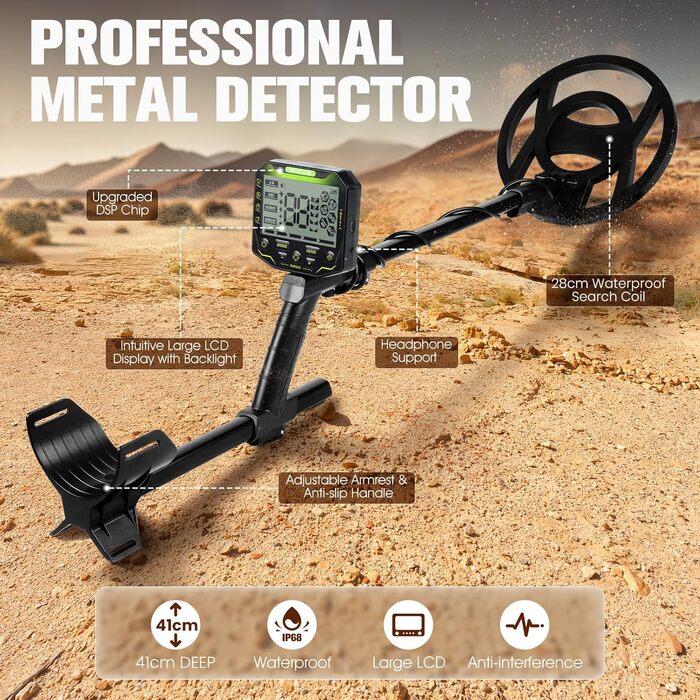 Металдетектор KingSom Profi: 5 режимів, DSP-чіп, водонепроникний, LCD-дисплей, набір з навушниками та лопатою