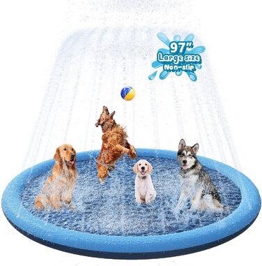 YAUNGEL Dog Pool, 170 cm, Paddling Pool for Large & Small Dogs, 0.58mm Thickened Anti-Slip Mat, Foldable, Durable Splash Pad for Summer, Garden (246CM)