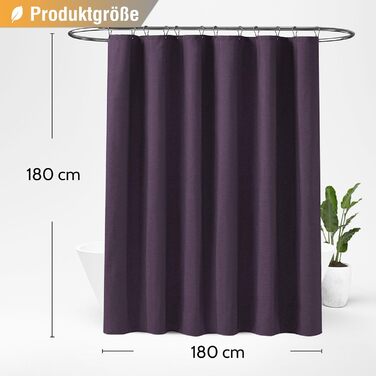 Тканинна шторка для душу BTTN, 180x200 см, льонова текстура, антигрибок, миється, текстиль, 12 гачків, сучасний, водовідштовхуючий, з обтяжувачем, декор, поліестер, кремовий колір (фіолетовий, однотонний, H180 x B180 см (упаковка 1 шт))