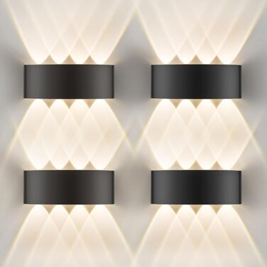 LED настінний світильник Oraymin 2 шт. IP65, 6W, 6 джерел світла, 3000K, для дому та вулиці, з алюмінію, тепле світло (Чорний, 8 джерел світла, 4 шт.)