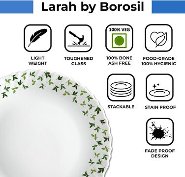 Набір посуду Larah, 35 предметів: тарілки, миски, кришки, ложки, сервіз на 6 осіб, о pal, міцний, легкий, для мікрохвильовки та посудомийної машини, білий з зеленими квітами