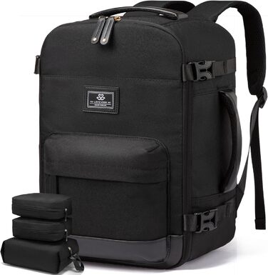 LOVEVOOK Рюкзак для ручної поклажі, дорожній рюкзак 45L, валіза-рюкзак для ноутбука 17.3 дюйма, для подорожей, ділових поїздок, вихідних (1-чорний, 47x20x34 см, 40L, комплект)
