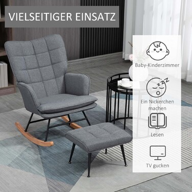 HOMCOM Rocking Chair up to 130 kg, Swivel Chair with Ottoman, Armchair, Quiet Chair, Linen-look Rocking Chair for Living Room & Bedroom