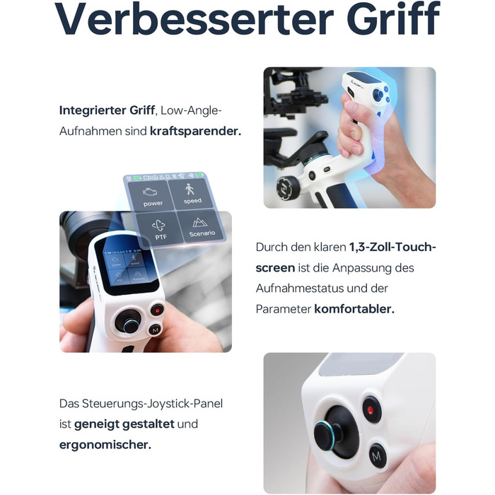 Feiyu SCORP Mini 2: Стабілізатор для камер (без дзеркала, екшн-камер, iPhone/Samsung) з підсвічуванням та виносним штативом. Чорний/Білий