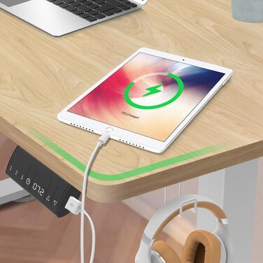 Електричний регульований стіл TRIUMPHKEY 140x70 см з USB, 3-позиційна пам’ять, антиколізійна система, стіл для комп’ютера, клен+білий