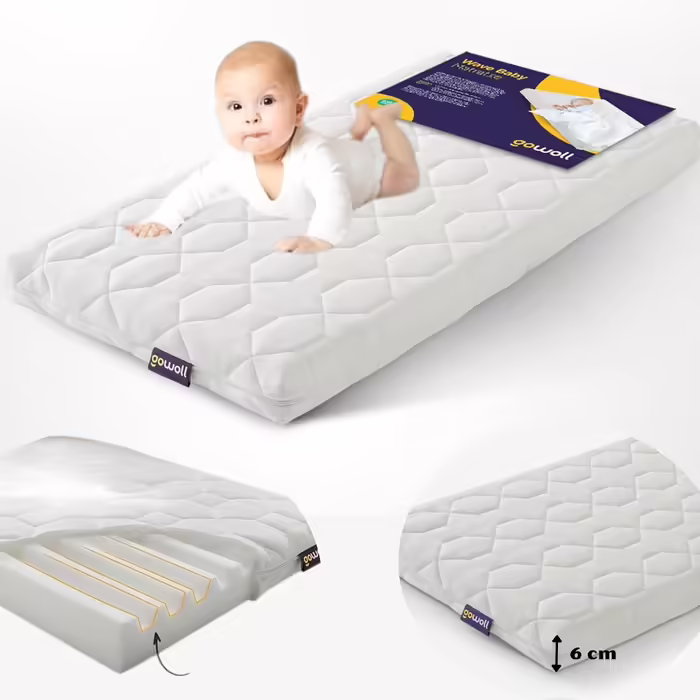 gowoll 70x160 cm cold foam mattress with anti-suffocation channel 6 cm height baby mattress for cot, children's bed, cabin bed and travel cot (Wave Baby) (Baby Mattress, 60 x 120 cm)