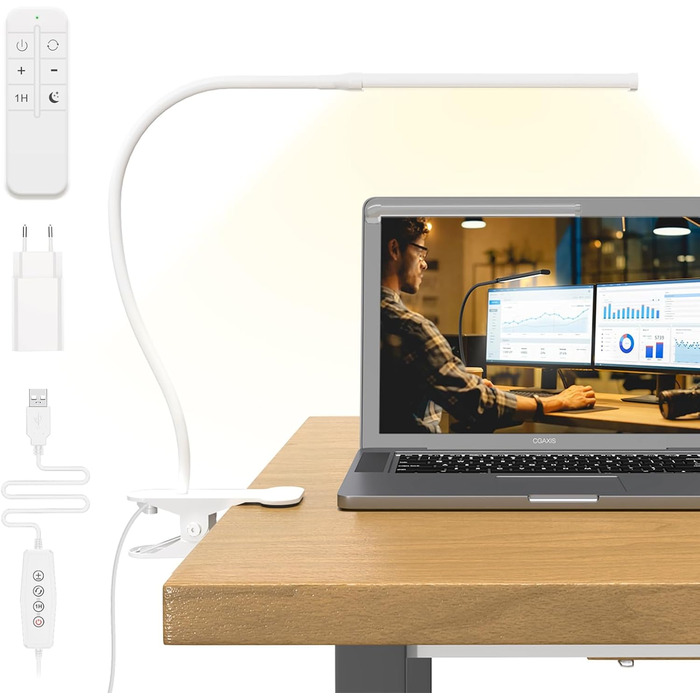 Лампа настільна LED Mojimdo 77 з пульт дистанційного керування, 40 см, 3 кольори, 5 рівнів яскравості, гнучкий поворот на 360°, USB-зарядка