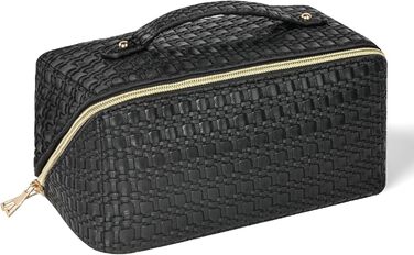 Косметичка для подорожей, PU шкіра, велика місткість, водонепроникна, чорна з геометричним візерунком