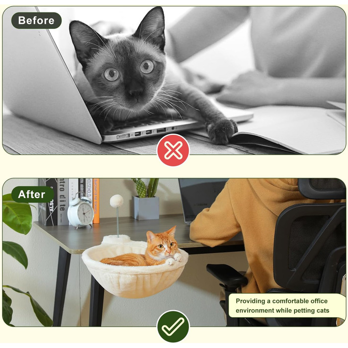 Кішечка PAWZ Road: зручне ліжко-гамак для котів з інтерактивним м'ячиком, 360° обертання, стійка, до 22.5 кг (Бежевий, Кругле)